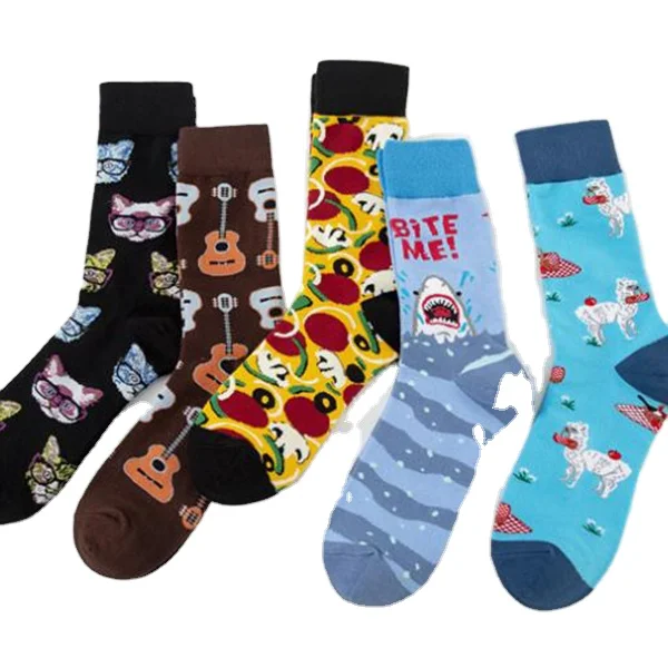 cute colorful cat guitar mushroom alpaca shark cotton crew funny socks