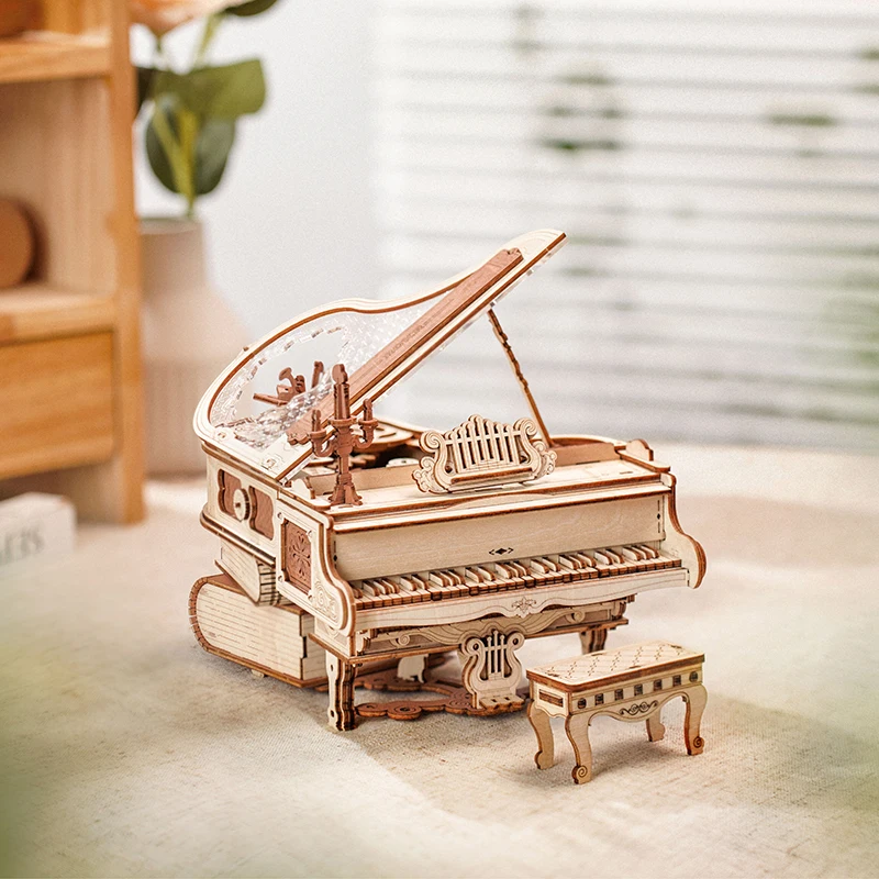 Robotime Rokr Wooden Toys Mechanical Music Box AMK81 Magic Piano Model Kit 3D Puzzles For Adults