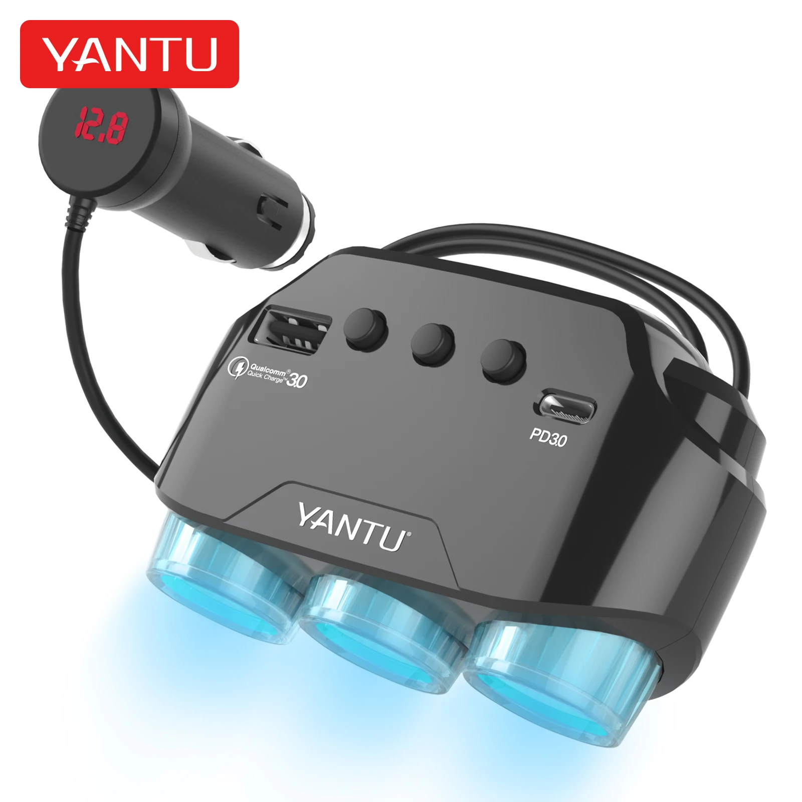 Yantu LM21 wired 12v-24V Professional Car Cigarette Lighter with 3 Sockets with Voltage Monitoring car cigarette lighter socket