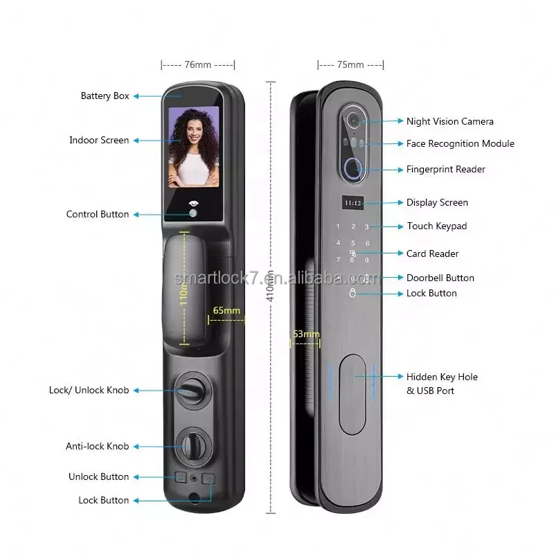 Tuya monitor cylinder lock alarma cerradura inteligente 3D facial  touch  sliding door access lock with CAMERA