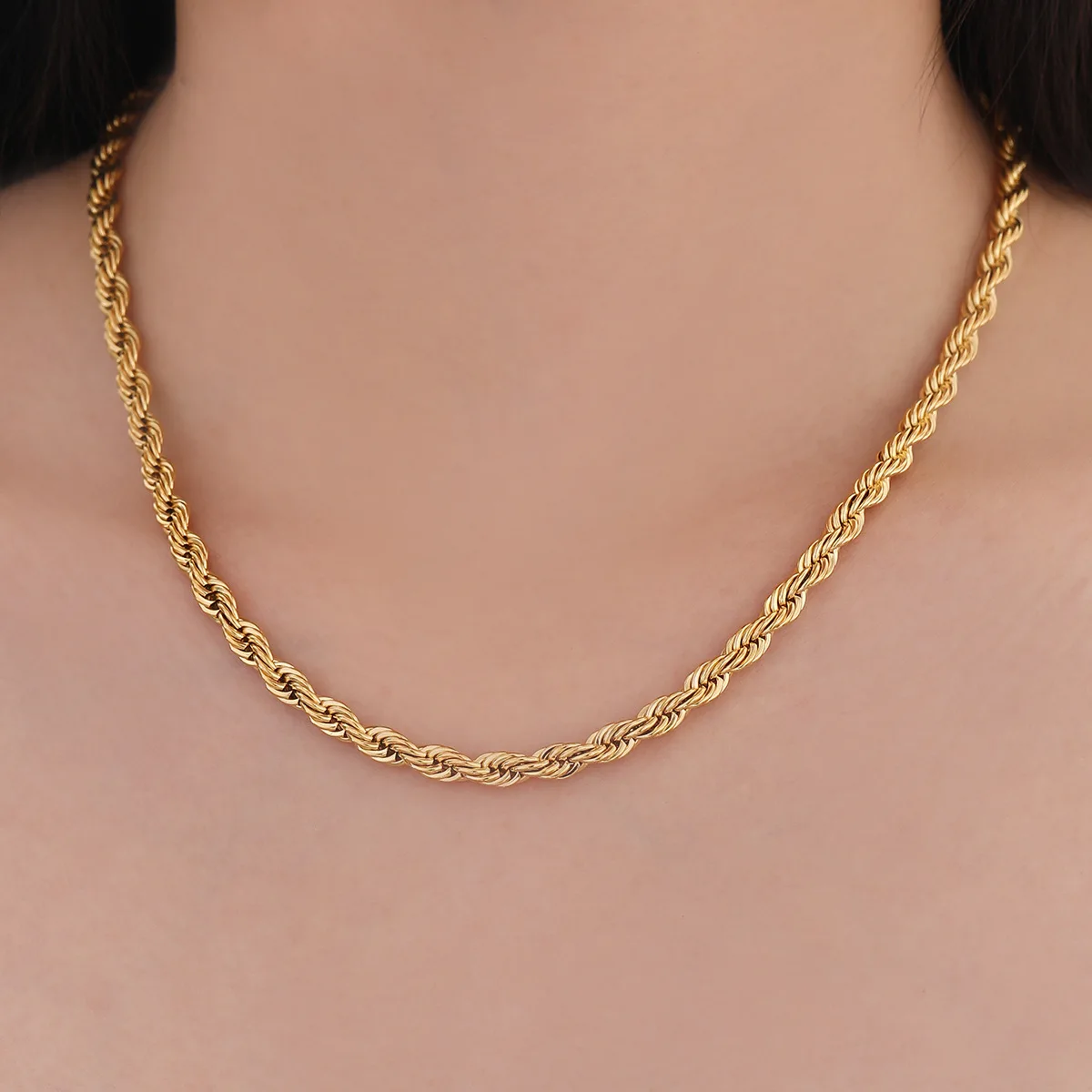 Factory wholesale pvd plating gold rope link chain stainless steel 2mm-5mm rope chain necklace