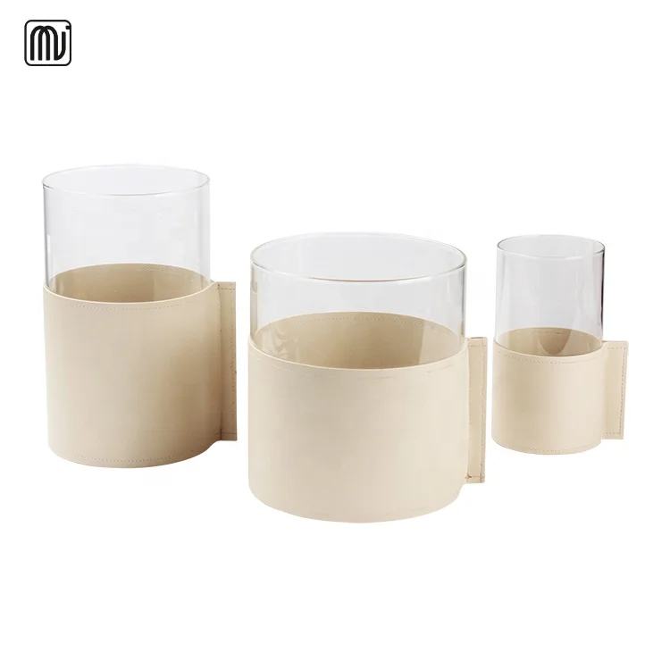 Fashion Style Simple Home Decor Hand Flower Glass Vase With Leather