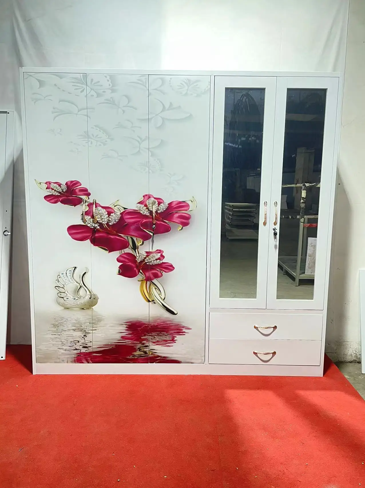 Bedroom furniture portable fitted built in cheap colour metal closet corner wardrobe for online sale