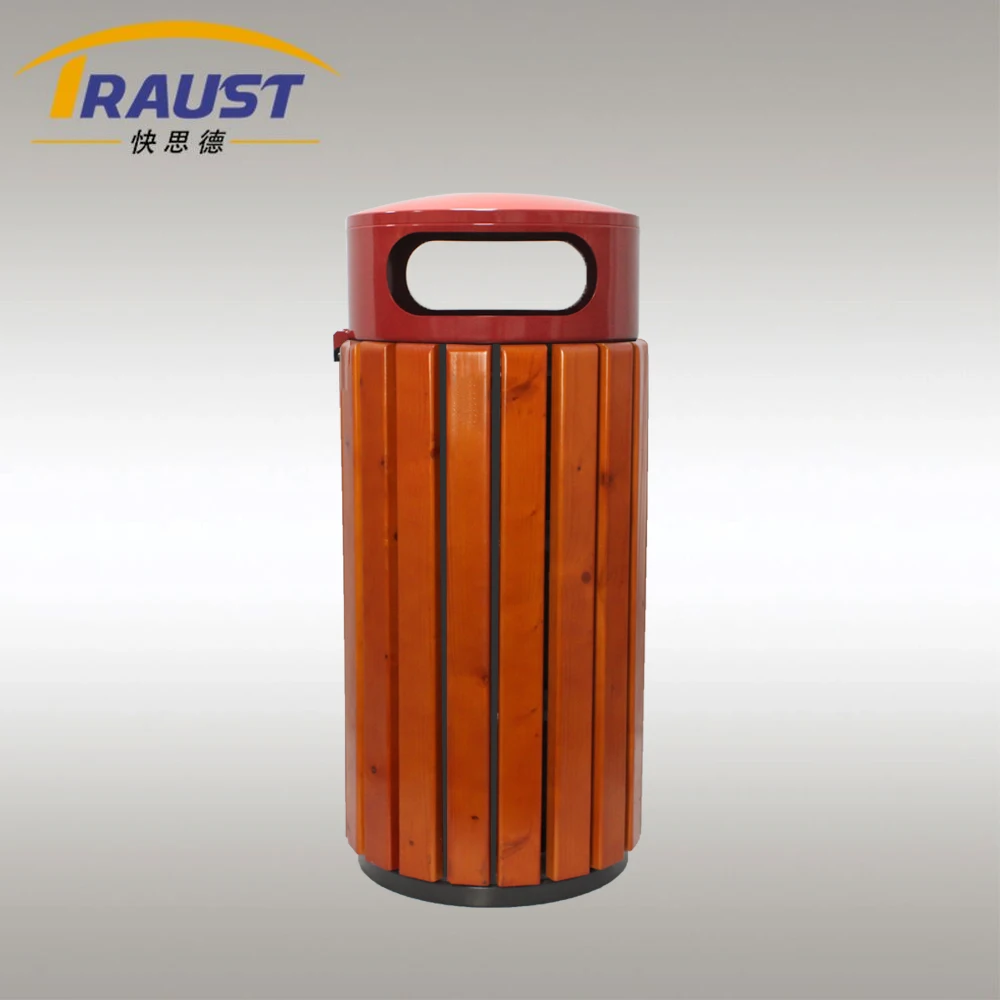 Traust outdoor unique wooden public cardboard dustbin garden garbage litter trash bin can