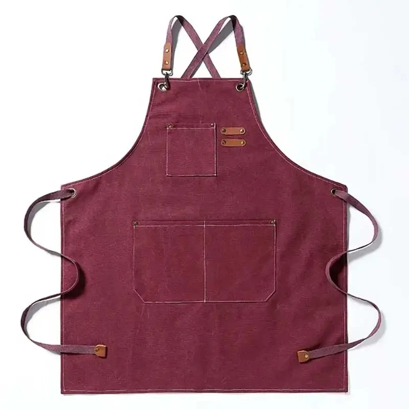 Ys97 Custom Logo Waterproof Oil-proof 100% Cotton Canvas Cooking Kitchen Aprons Tool Work Florist Garden Stylish Apron For Men