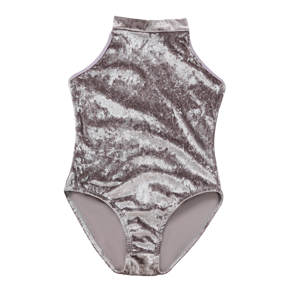 Custom colors logo good quality royal red blue high neck diamond velvet dance training wear ballet leotards for girls