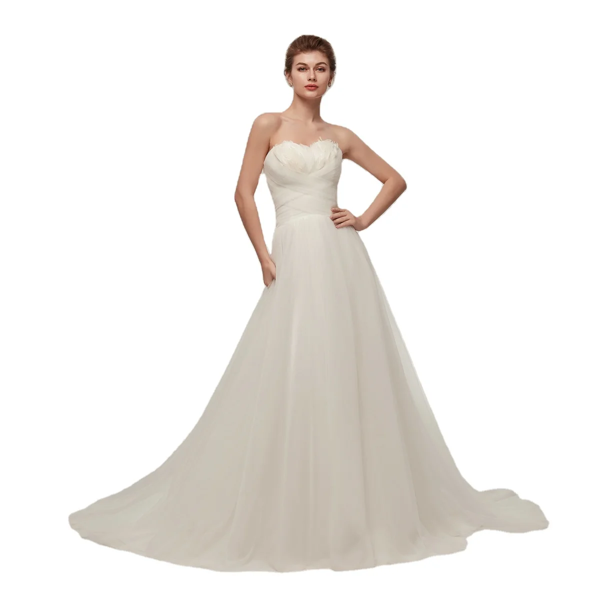 Elegant ivory feather soft tulle novis party allure turkey hochzeitkleid wedding gowns for women