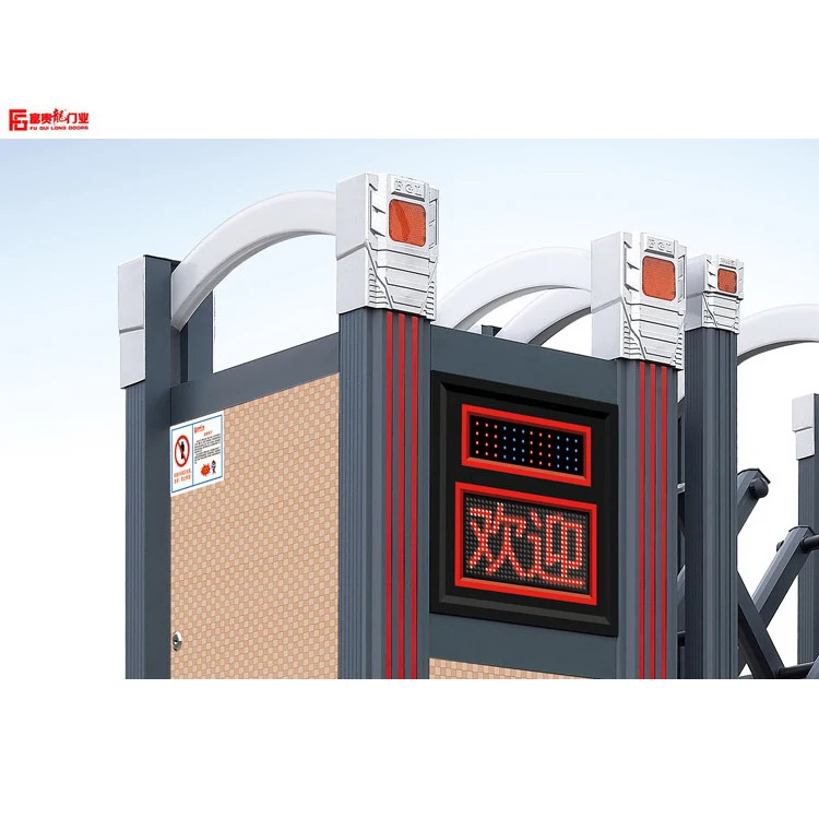 
New design aluminum retractable gate decorative aluminum gates automatic folding gate with LED screen gray folding door 