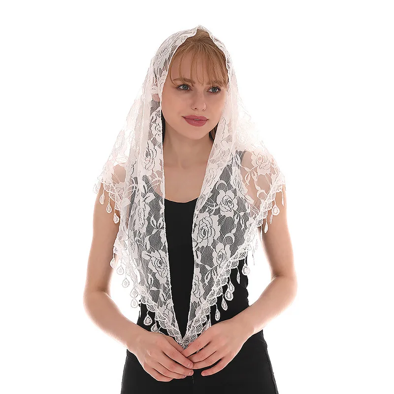 Classic Hollow Out Triangular Lace Scarf Chapel Shawl Mantilla Veil