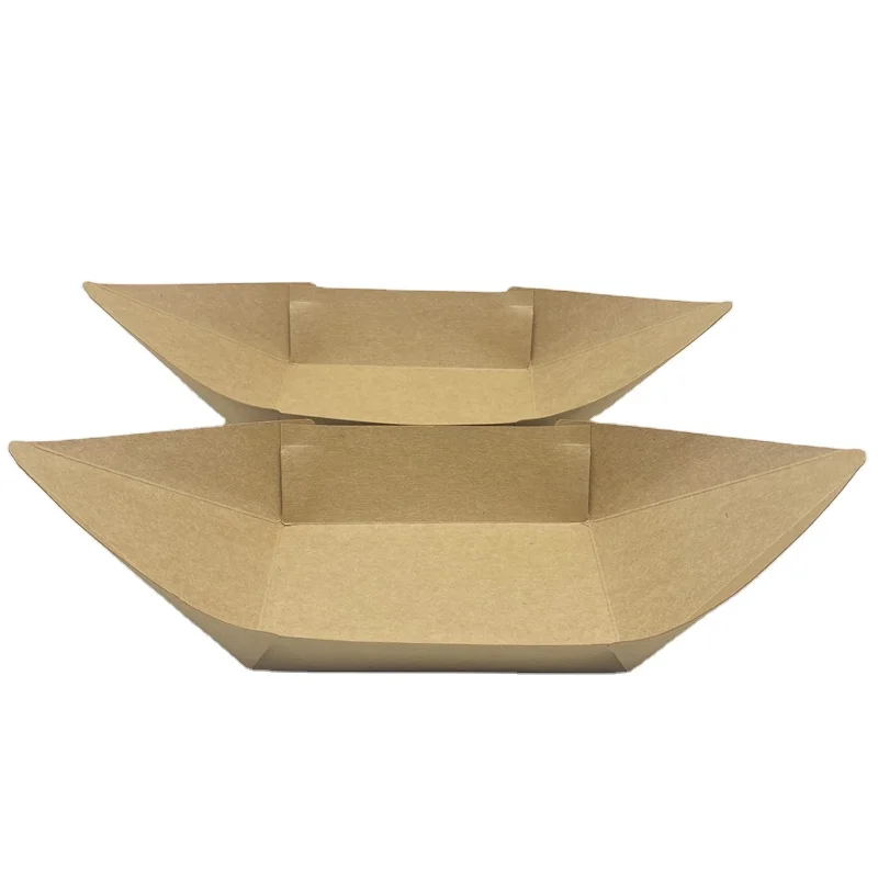 Disposable White and Brown Kraft Paper Food Tray/ French Fires Boat/ Fast Food Snack Tray