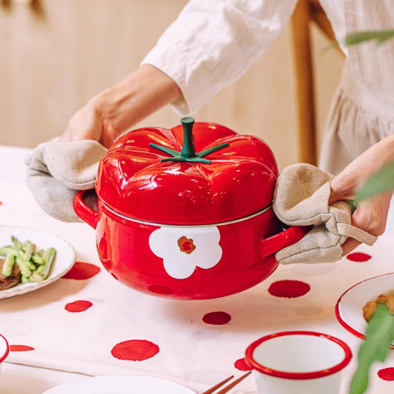 M-cooker Sweet Cute Flower Pumpkin Bowl Tomato Cast Iron Casserole Baking Mini Enamel Pot