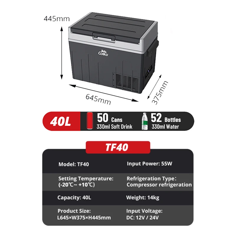 Colku TF Series Portable Refrigerator Fridge Outdoor Compressor Cool Box 12V Truck Freezer