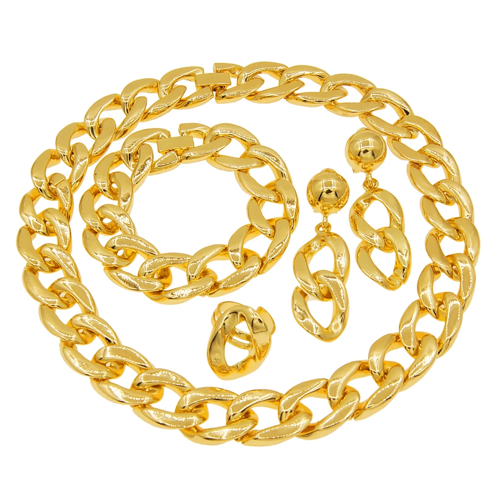 Yulaili 24K Gold Plated Jewelry Set 2024 Fashion Elegant Gold Cuban Chain 45cm Length Necklace Set Women Costume Accessories