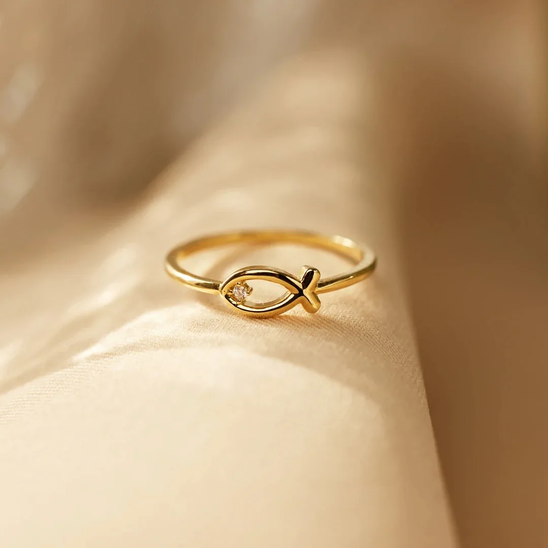 Rainbowking s925 sterling silver small fish with diamond ring female simple European and American style ring fine jewelry ring