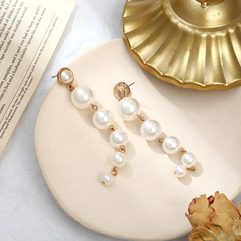Fashion imitation pearl long earrings size pearl tassel earrings wholesale gift women earrings