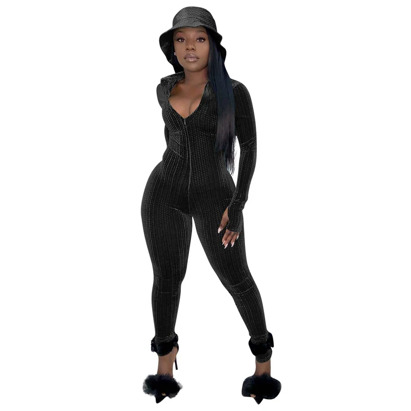 2022 Fall Womens Jumpsuits Hollow Out Bandage Rompers Women One Piece Long Sleeve Velvet Jumpsuit