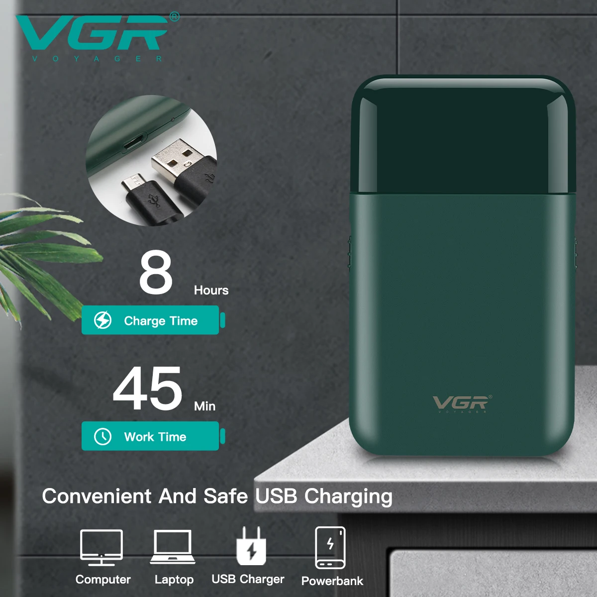 VGR V-390 Mini Portable  USB Rechargeable Mens Electric Foil Shaver Razor Facial Beard Trimmer for men