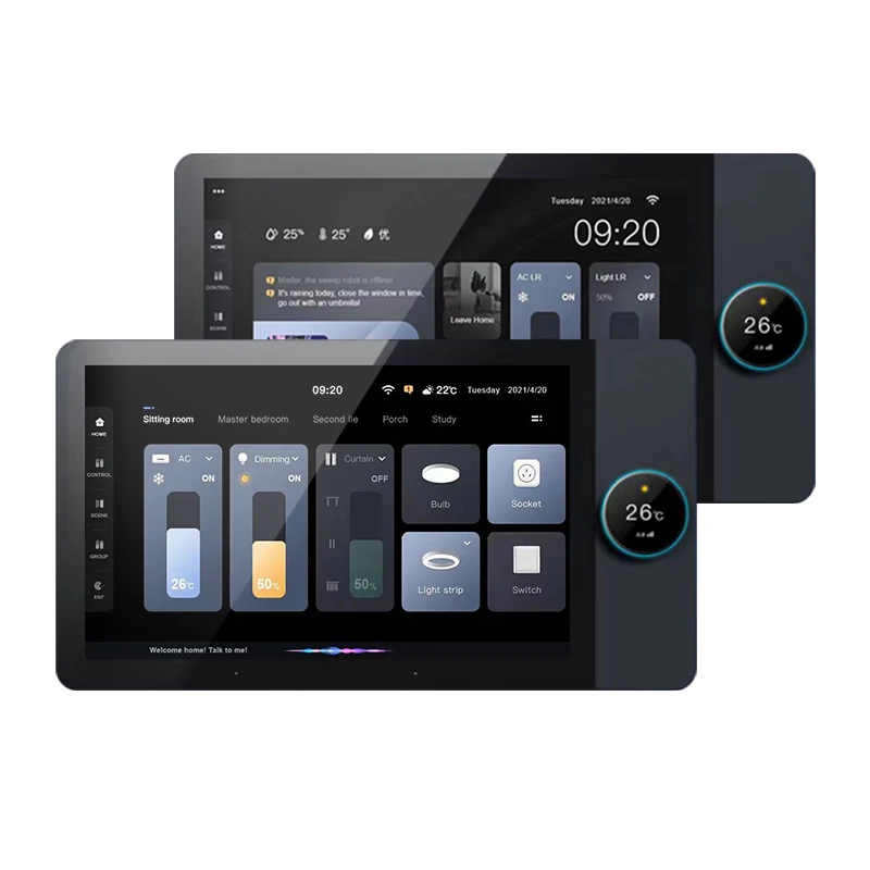 8 inch Multi function background music tuya smart home control system smart home zigbee gateway 2 gang in wall switch