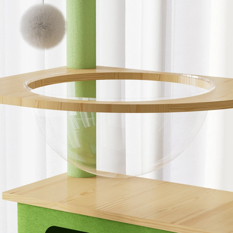 Factory discount green wooden sisal scratching cat tree condo with pet house pet toys large scratcher wooden cat tree tower