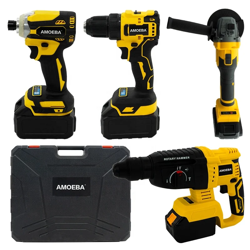 Power Tool Set Impact Cordless Brushless Drill Screwdrivers Electric Rotary Hammer Right Angle Grinder