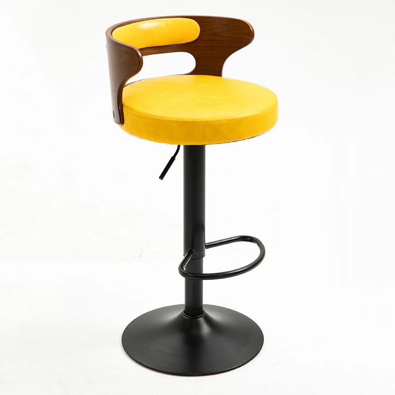 Modern Luxury Durable Wooden Leather Bar Chairs Design Pub Swivel Height Bar stool