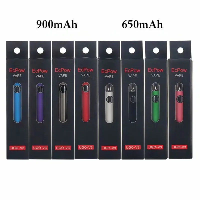 2021 best selling Preheat Adjustable Voltage Micro USB 650 mah Rechargeable 510 thread EcPow UGO V3 Batteries