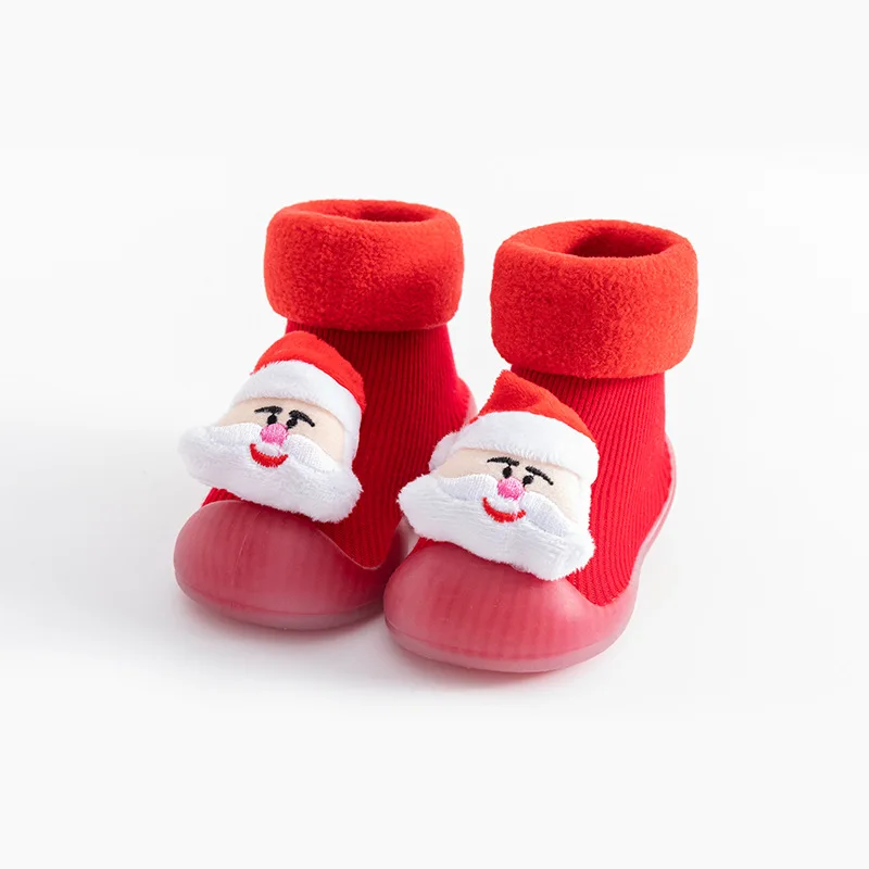 Wholesale Casual Winter Fashion Prewalk First Steps Baby Boy and Girl Non Slip Fur Knitted Christmas Infant Toddler Sock
