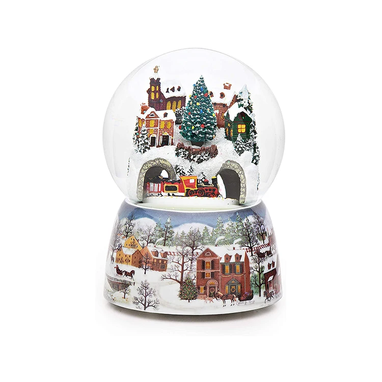 Amazon Custom Music Christmas Train in Village Glitterdome Water Snow Globe