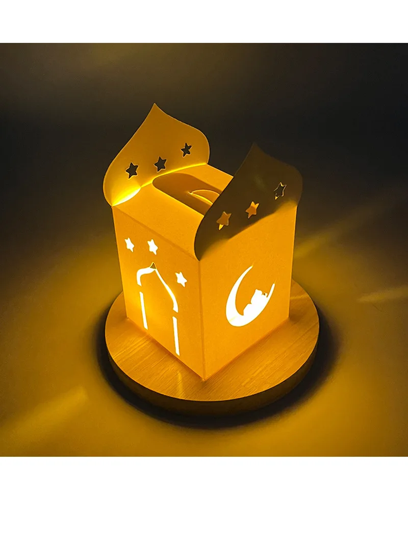 Creative Recycled White Hollow Eid Mubarak Lolly Sweets Paper Boxes Ramadan Chocolate Box Gift Packaging Box