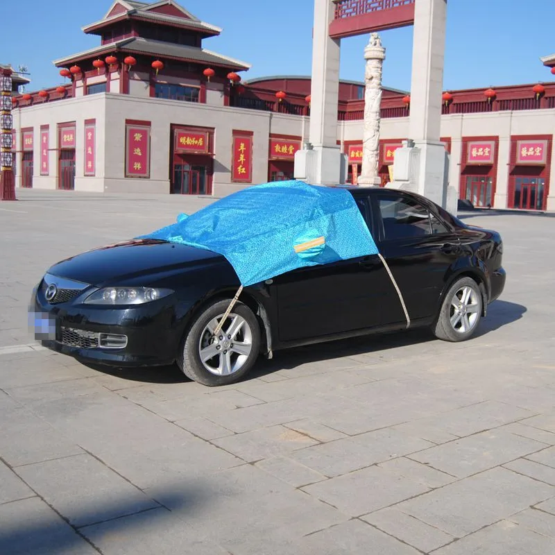 Universal Fit Windshield Snow Cover for Cars, Compact and , Anti-theft Tuck-in Flaps, Cotton Lined PEVA Fabric Mirror Covers