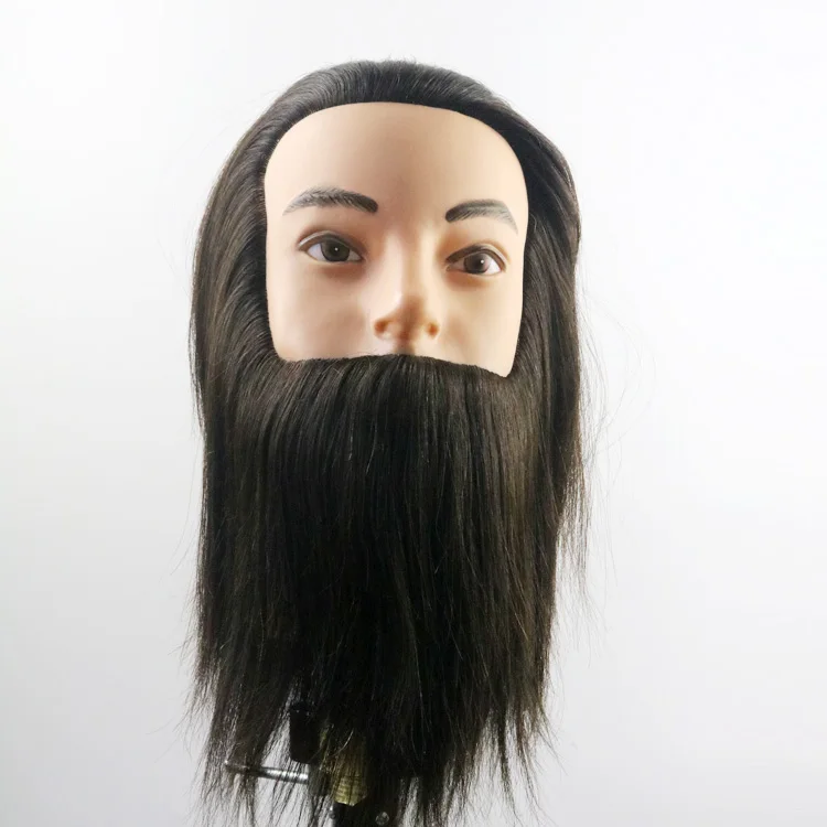 100% Human Hair Male Manikin Doll Mannequin Training Head with Beard