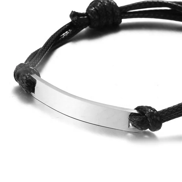 Yiwu Aceon Velle Stainless Steel Double Layer Wax Leather Soft Cord Hand Knot Universe Size Promotional Curved ID Tag Bracelet
