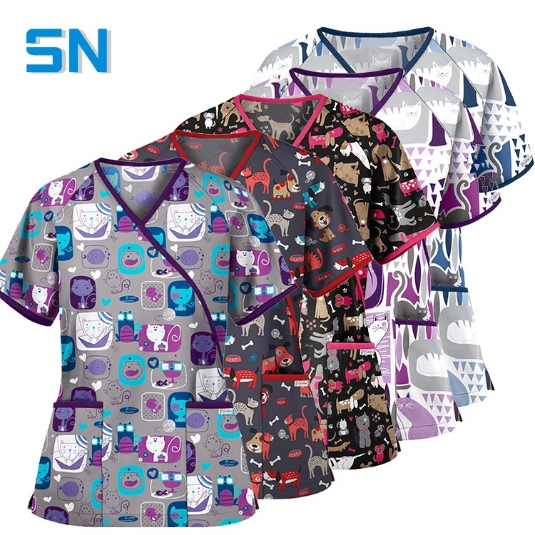 Beauty Salon Fashionable Hospital Uniform Top Stretch Scrub Surgical Women Medical Nursing uniforms Medical Scrub Shirts