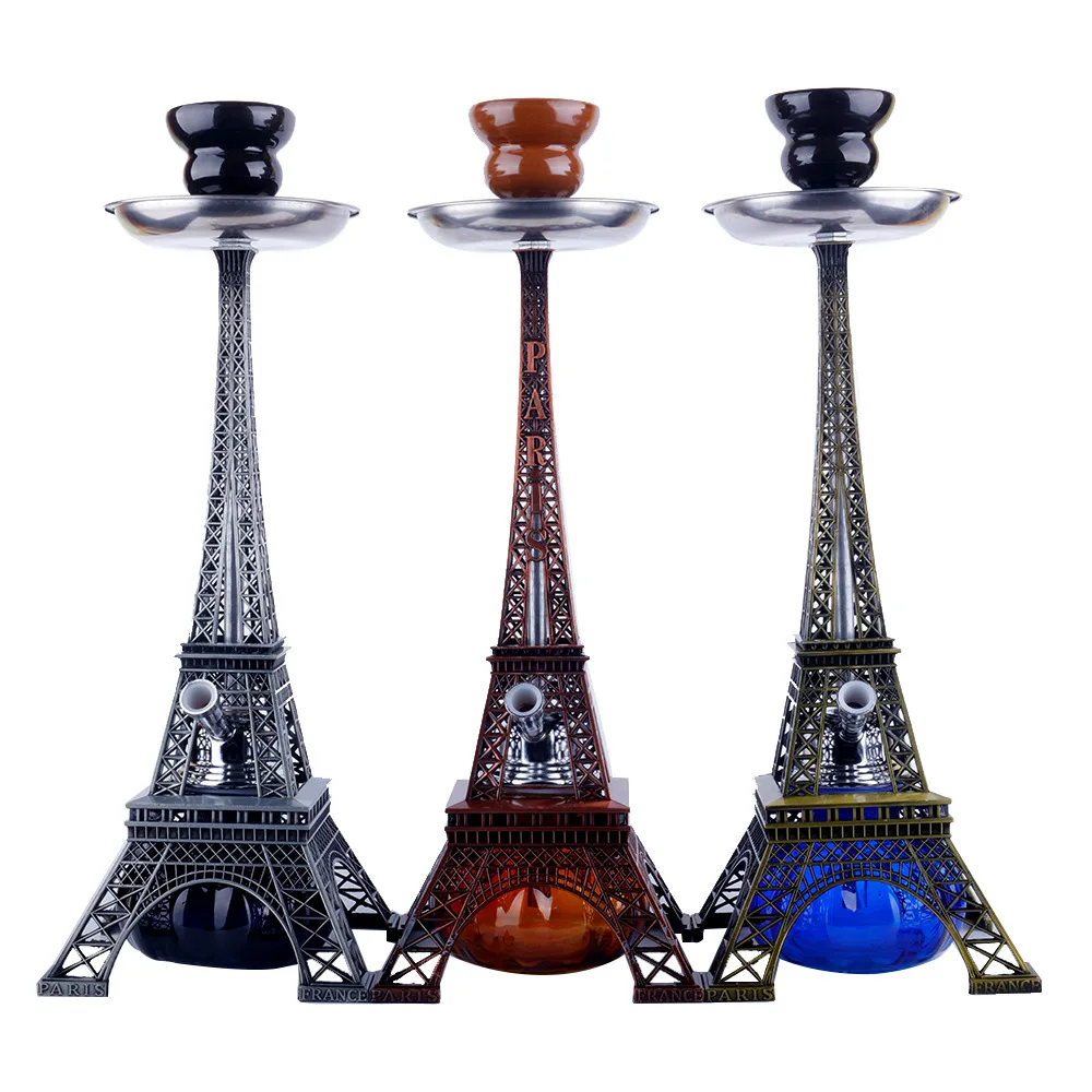 40CM Height Eiffel Tower Design Shisha Hookah Portable 2 Hose Cheap Metal Zinc Alloy Hookah Shisha Bar Supplies