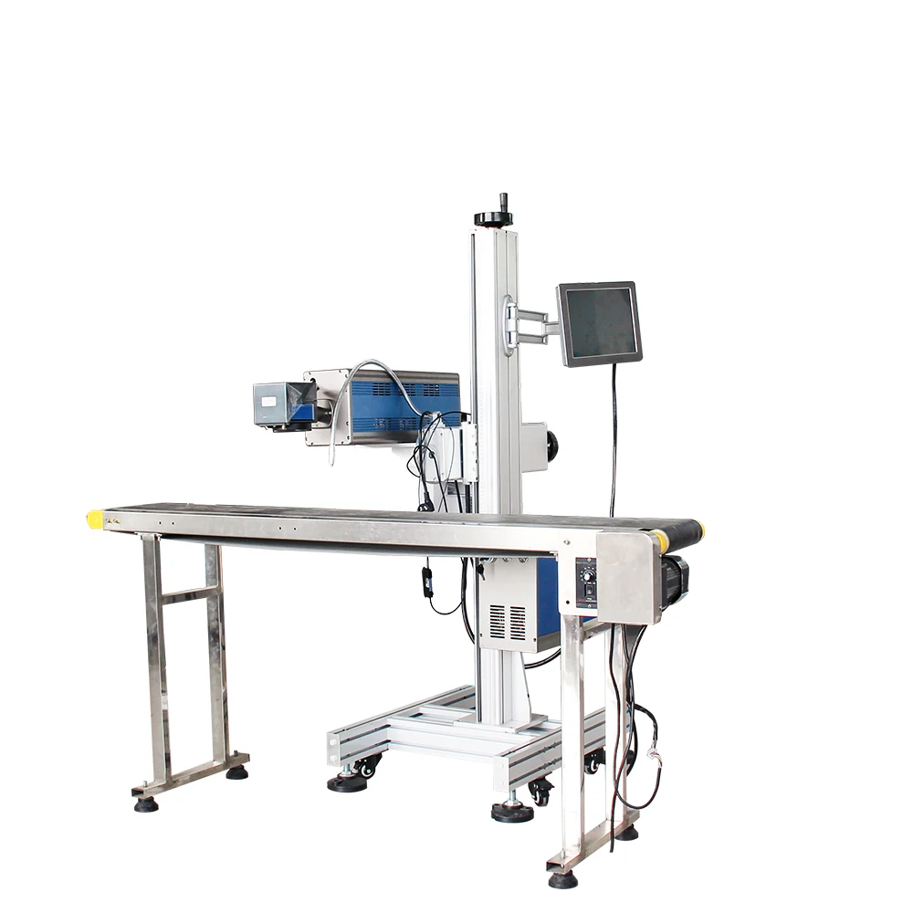 Galvo laser 30w 50w mini co2 laser marker Cardboard MDF PMMA flying co2 laser marking machine