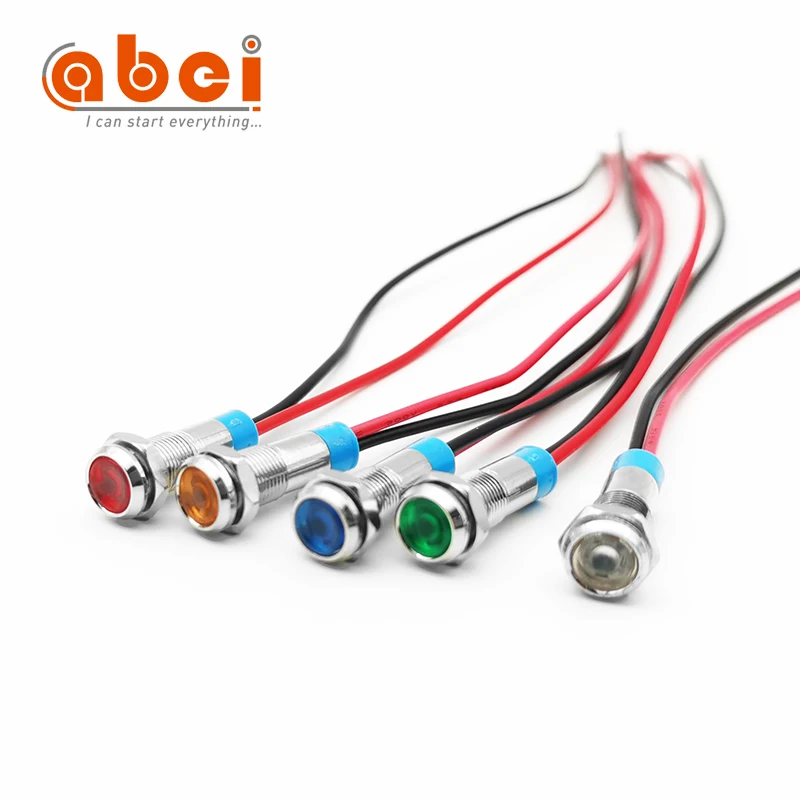 Waterproof 6mm metal led indicator light RG RB 3V 6V 24V  indicator lamp wire 15cm