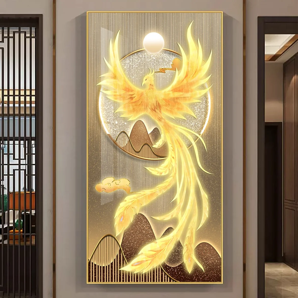 Phoenix auspicious porch decorative painting modern luxury luminous corridor living room family decorative painting
