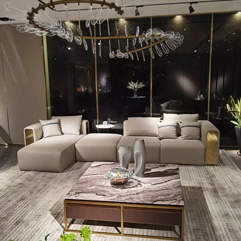 European Modern Luxury Living Room Sofa Set Home Furniture L Shape Steel Leather Sofa