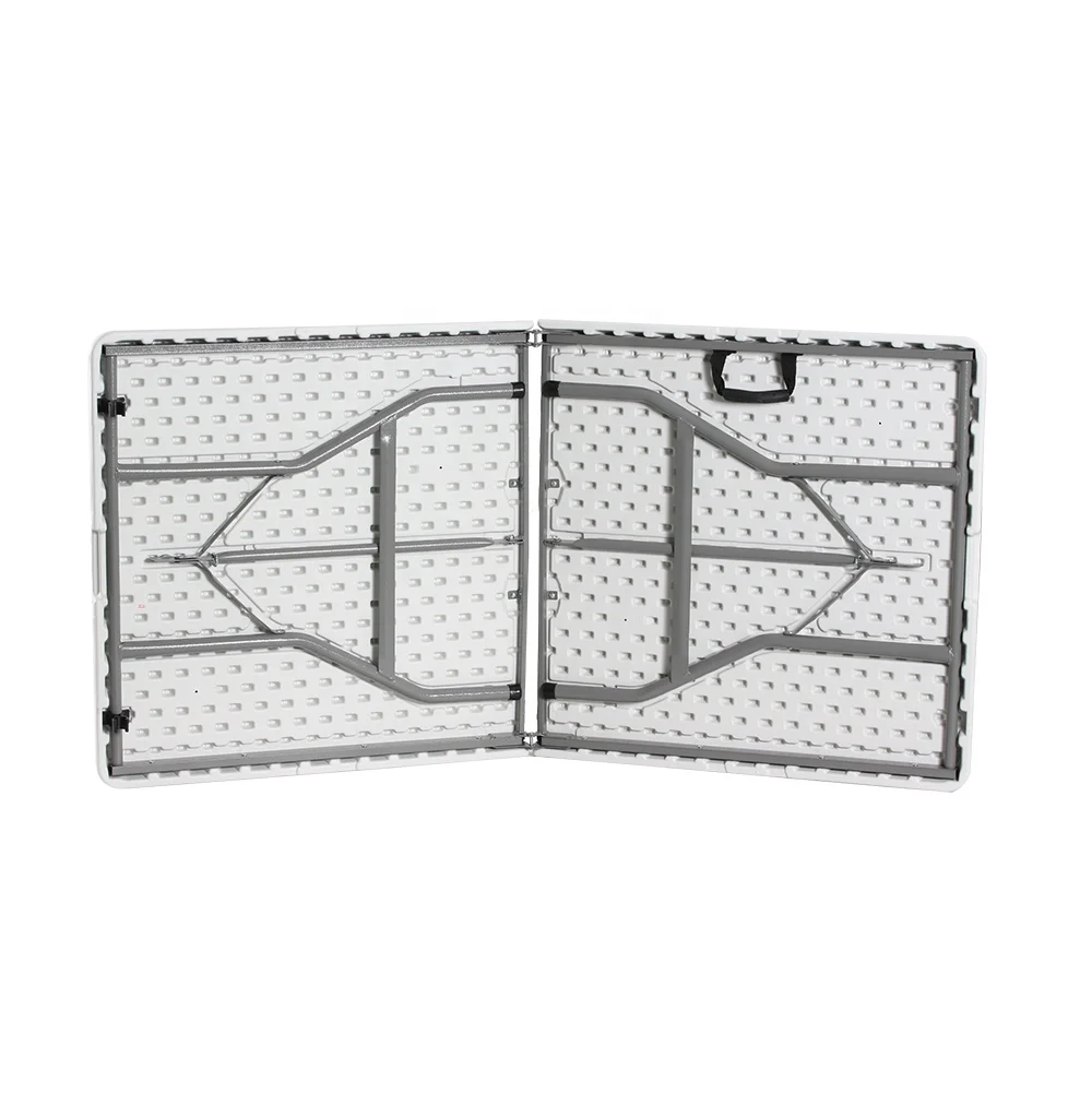 white HDPE plastic portable folding dining table wholesale with metal table legs