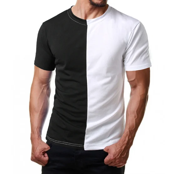Custom Mens  Two  Color Block Half Black Half White T cotton Shirt