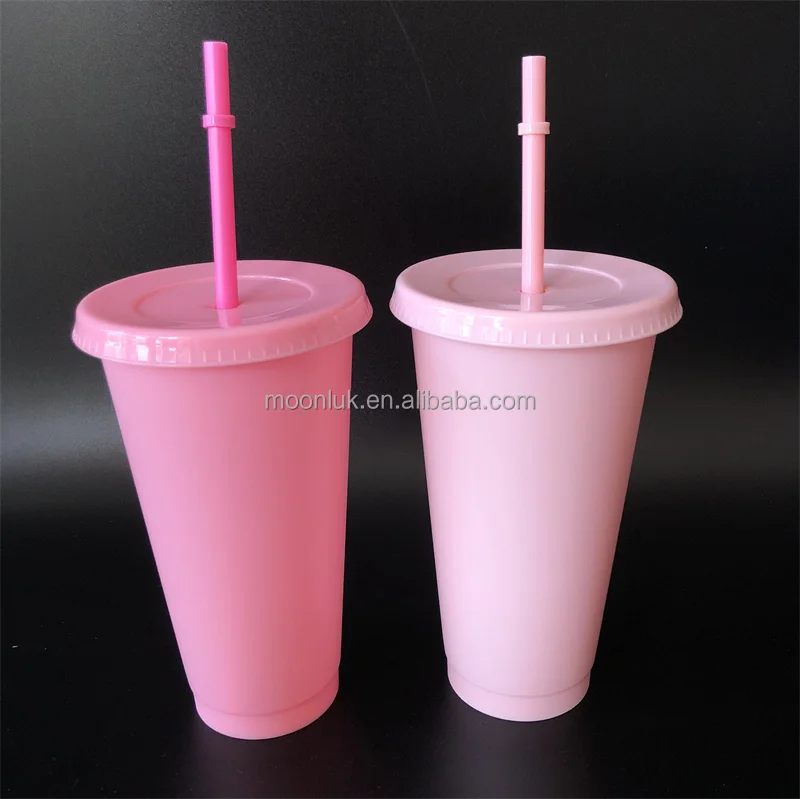Take away pink travel coffee pp tumbler creative water customize cold plastic drinking cups 24oz plastic cups
