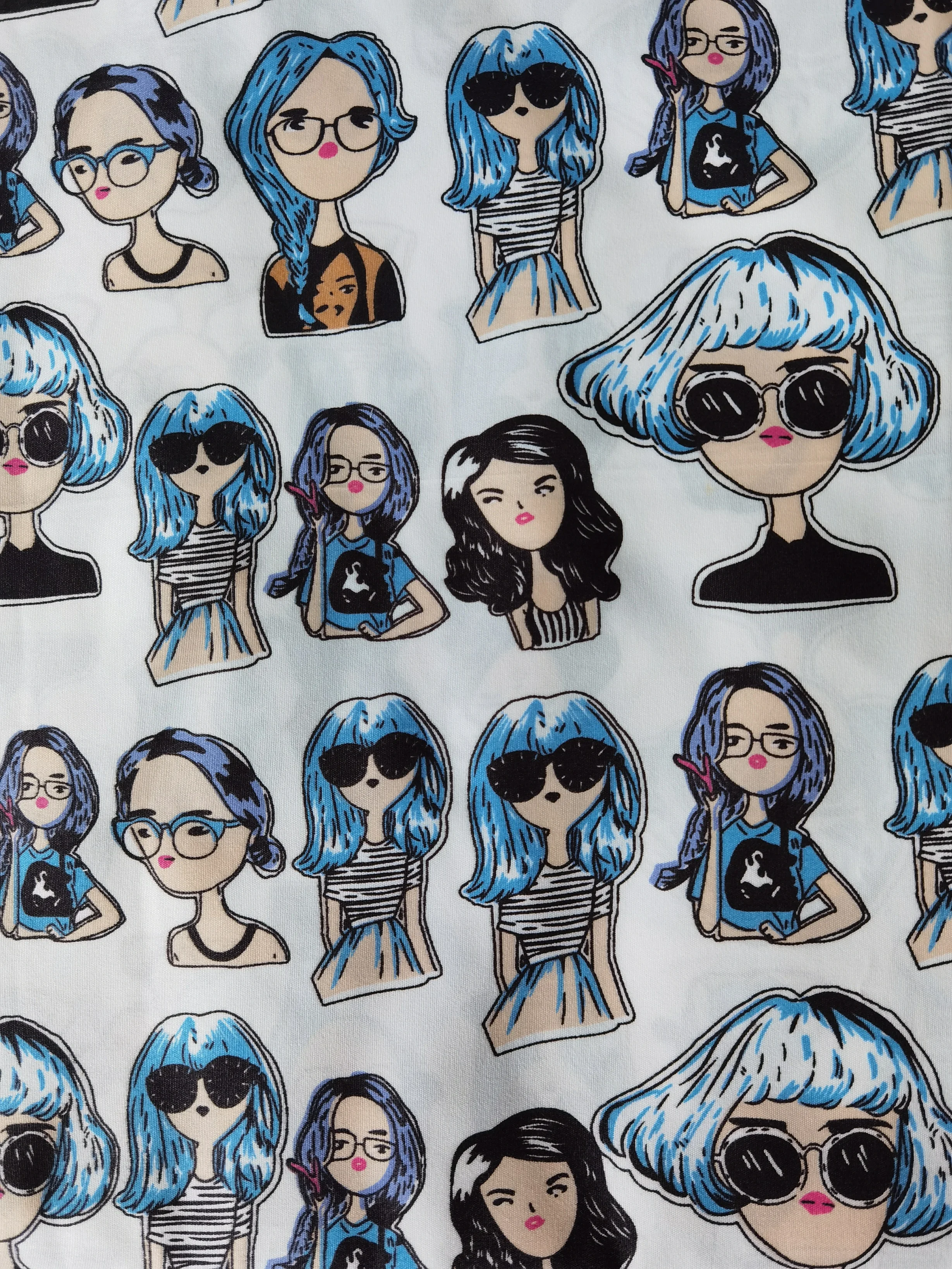  Edgy girls design print with different base color polyester fabric