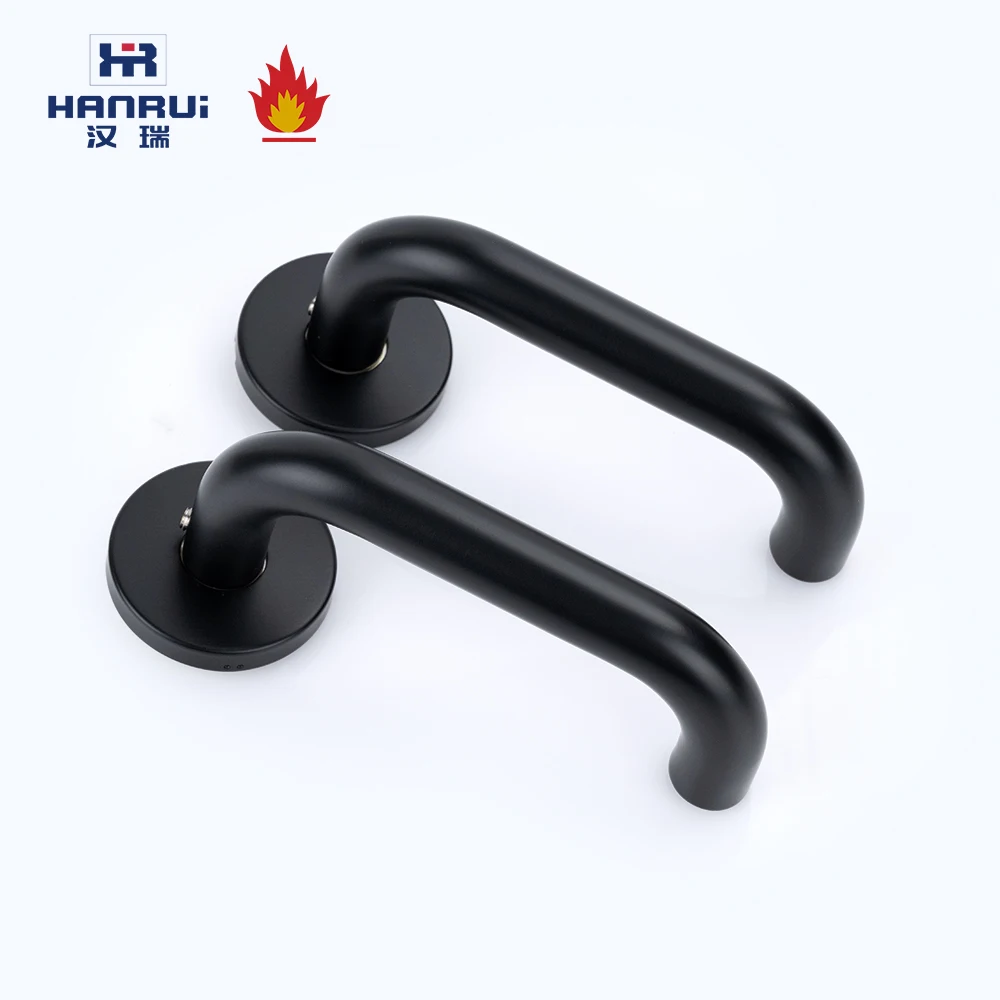 Matted Black PVD black  stainless steel  SS304 U-form with rosets and escutcheon for DIN cylinder door lever handle EN1906