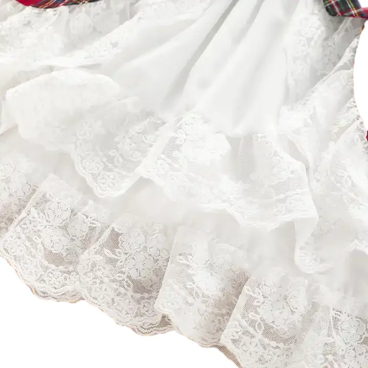 Hot Selling Winter Infant Girls Dresses Christmas Red Plaid Splicing Dresses Cute Baby Lace Princess Dresses