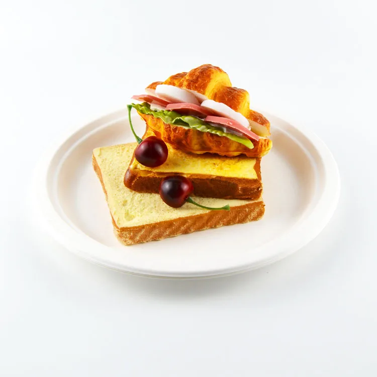 Eco Friendly Microwavable Dish for Restaurant Biodegradable Sugarcane Pulp Round Food 8inch Patterned tray disposable plates