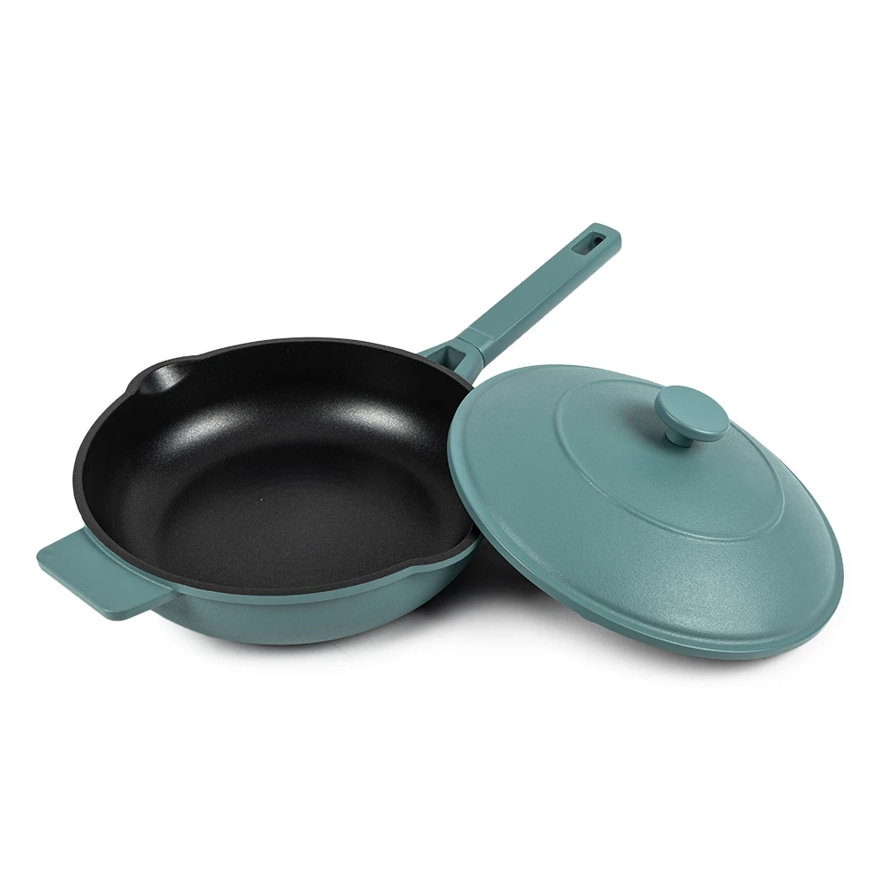 Blue Aluminum Deep Frying Pan With Lid Nonstick Deep Saute Pan  Skillet Wok