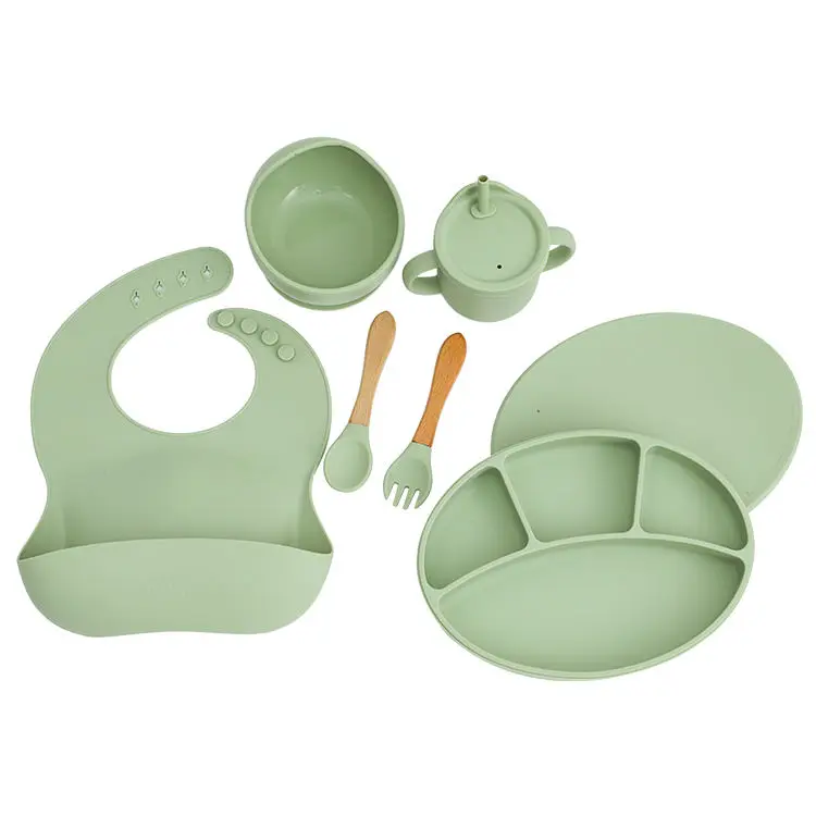 Reusable Anti-breakage Hot Designs on Amazon Silicone Baby Tableware Set With Divisions