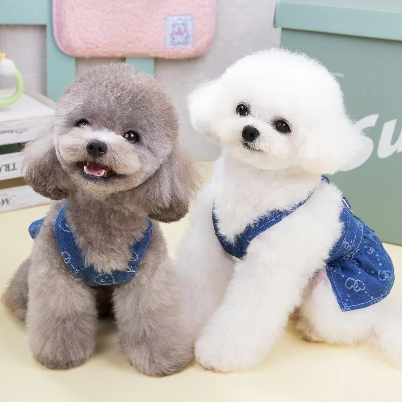 Dog Dresses Cute Bowknot Cat Princess Vest Skirt with D-Ring Pet Spring Summer Clothes Puppy boys girls Walking Harness Outfits