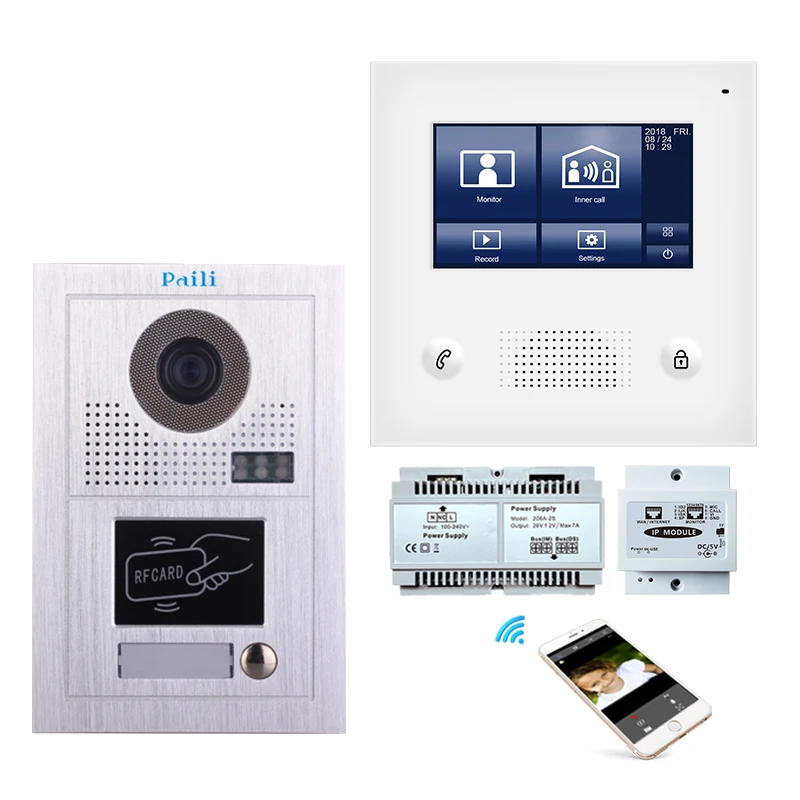 
4.3 inches mini LCD touch screen color 2 wire video door phone intercom for 1 Unit RFID doorstation 