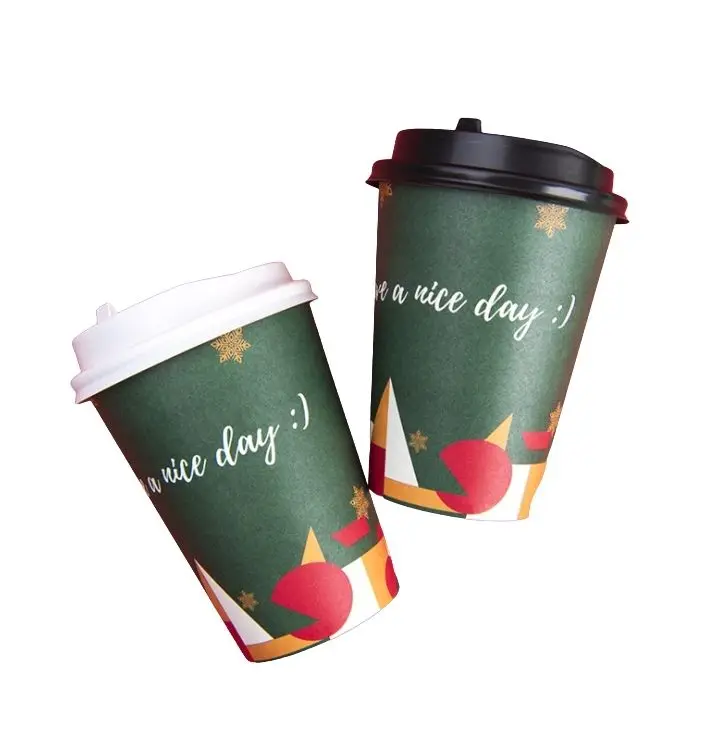 Custom Logo Wholesale Takeout Hot Drinks Packaging Disposable Double Wall Milk Tea Coffee Paper Cup With Lids